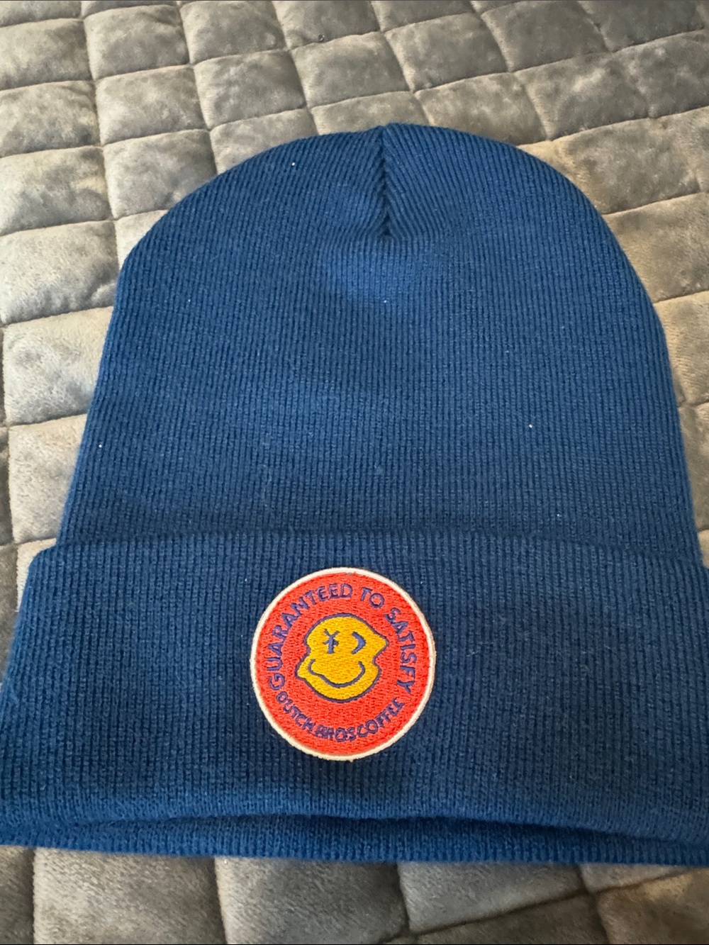 Dutch bros blue Knit Beanie with Smiley Patch
